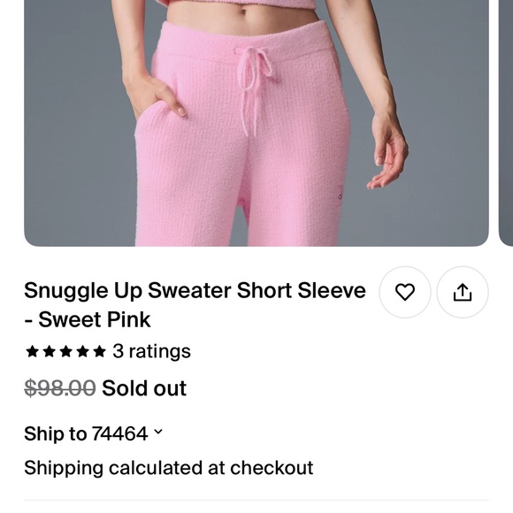 Alo Snuggle Up Sweater Short Sleeve in Sweet Pink Size Large - Picture 7 of 8